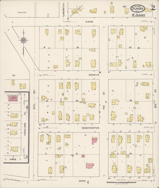 Sanborn Fire Insurance Map from Dundee, Kane County, Illinois (1922), Sheet #0002 - Historic Sanborn Fire Insurance Map Print, vintage old map wall art, antique decor, genealogy gift, Illinois Illinois map