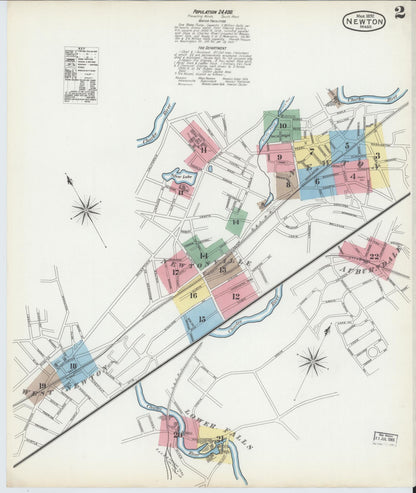 Sanborn Fire Insurance Map from Newton, Middlesex County, Massachusetts (1892), Sheet #0002 - Historic Sanborn Fire Insurance Map Print, vintage old map wall art, antique decor, genealogy gift, Massachusetts Massachusetts map
