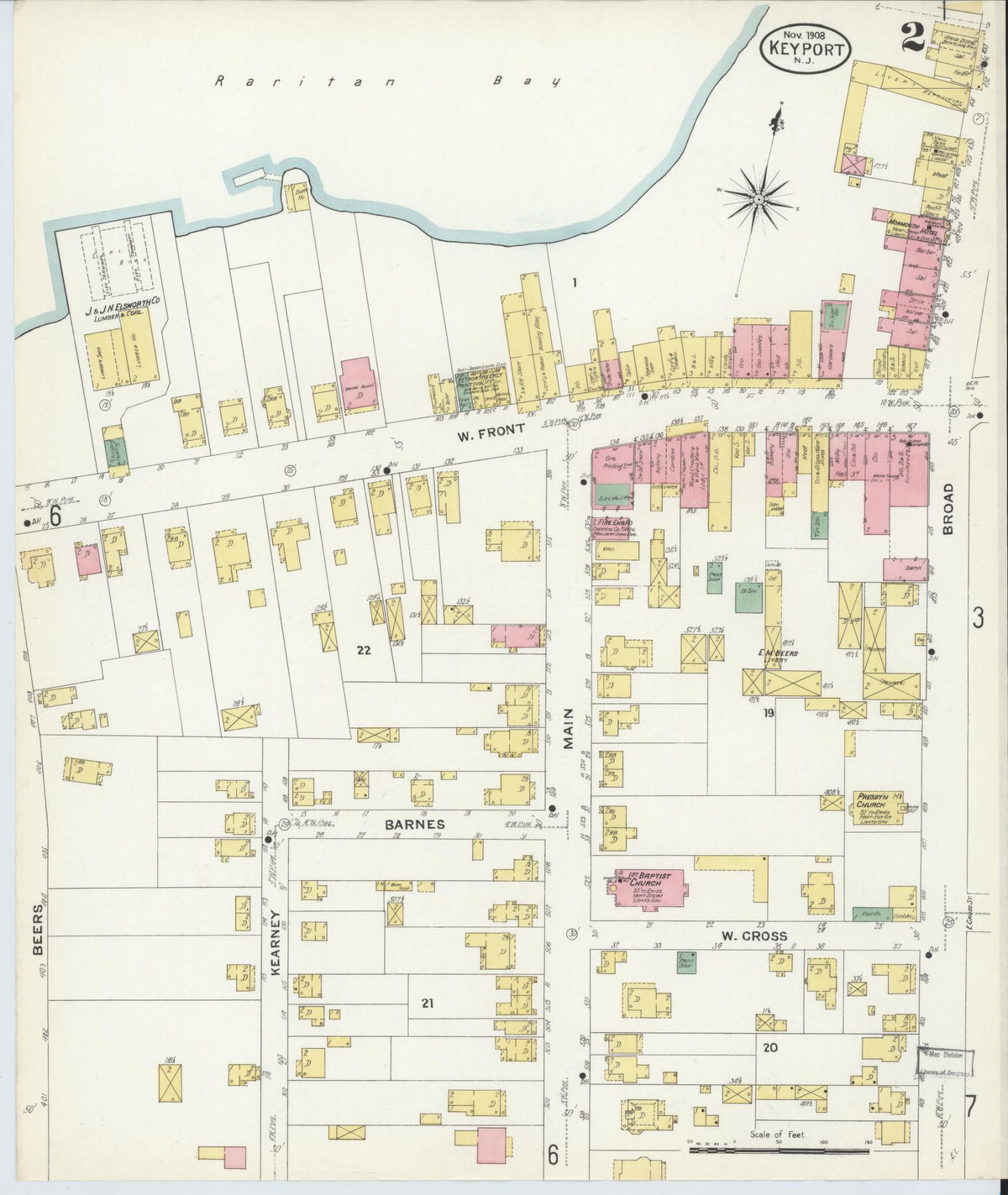 Sanborn Fire Insurance Map from Keyport, Monmouth County, New Jersey (1908), Sheet #0002 - Historic Sanborn Fire Insurance Map Print, vintage old map wall art, antique decor, genealogy gift, New Jersey New Jersey map