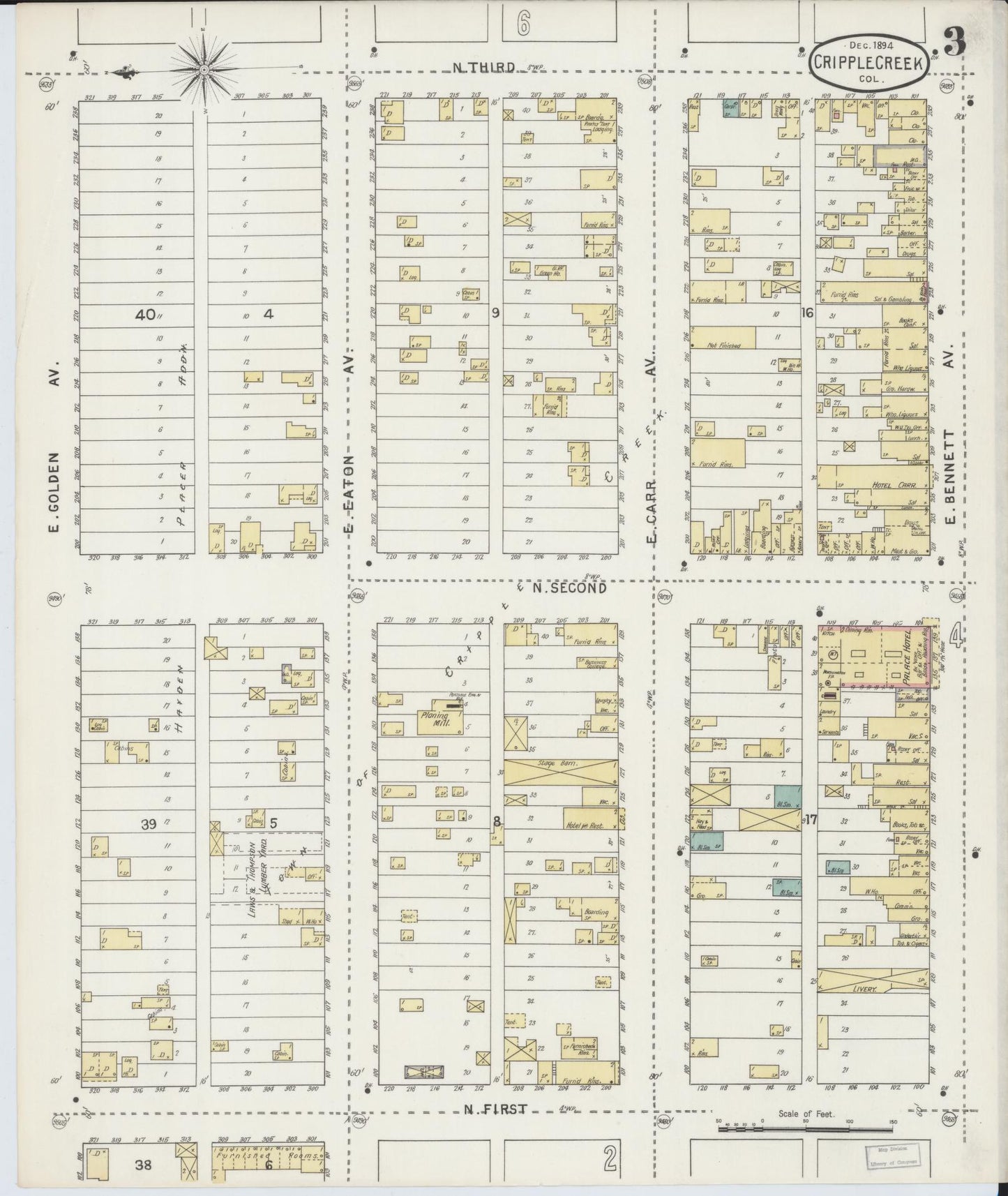 Sanborn Fire Insurance Map from Cripple Creek, Teller County, Colorado (1894), Sheet #0003 - Complete Map Set gallery image, historic Sanborn map, vintage wall art, Colorado Colorado