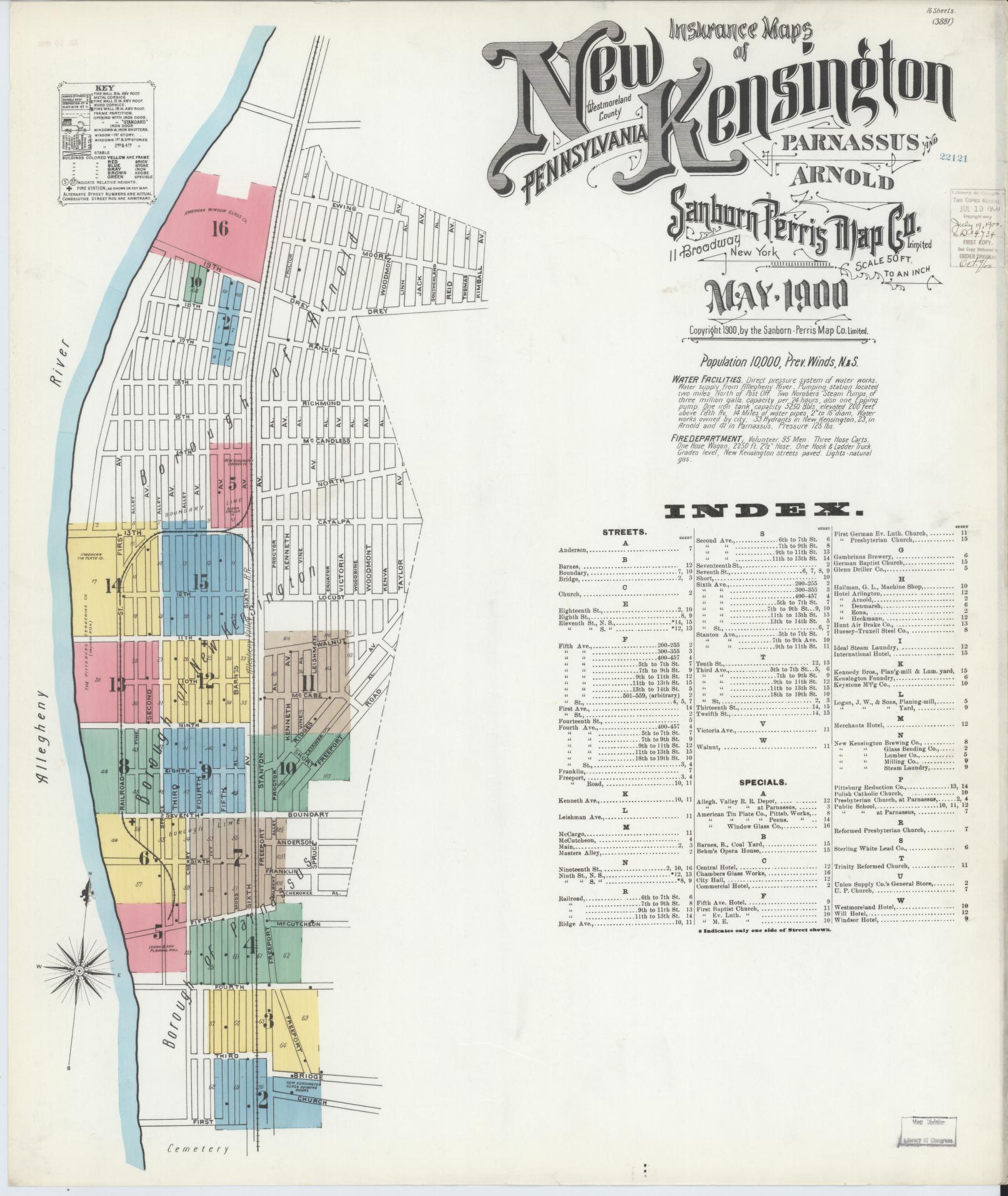 Sanborn Fire Insurance Map from New Kensington, Westmoreland County, Pennsylvania (1900), Sheet #0001 - Complete Map Set gallery image, historic Sanborn map, vintage wall art, Pennsylvania Pennsylvania