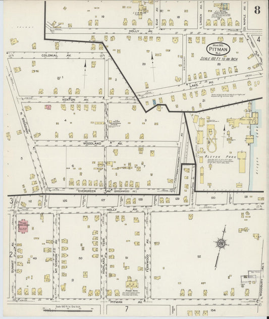 Sanborn Fire Insurance Map from Pitman, Gloucester County, New Jersey (1915), Sheet #0008 - Historic Sanborn Fire Insurance Map Print, vintage old map wall art, antique decor, genealogy gift, New Jersey New Jersey map