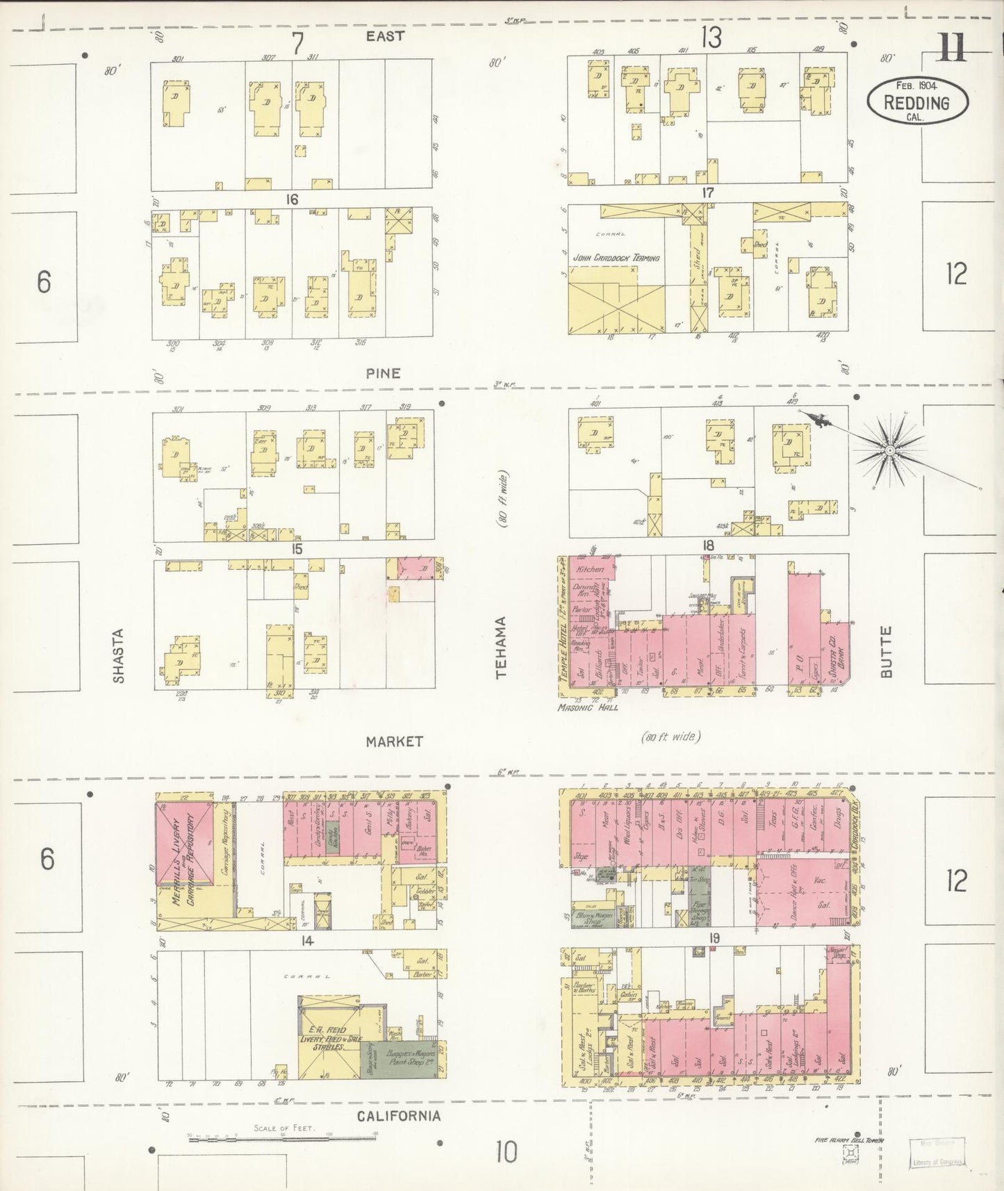 Sanborn Fire Insurance Map from Redding, Shasta County, California (1904), Sheet #0011 - Complete Map Set gallery image, historic Sanborn map, vintage wall art, California California