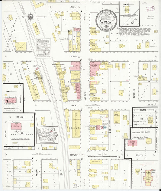 Sanborn Fire Insurance Map from Lawler, Chickasaw County, Iowa (1915), Sheet #0001 - Historic Sanborn Fire Insurance Map Print, vintage old map wall art