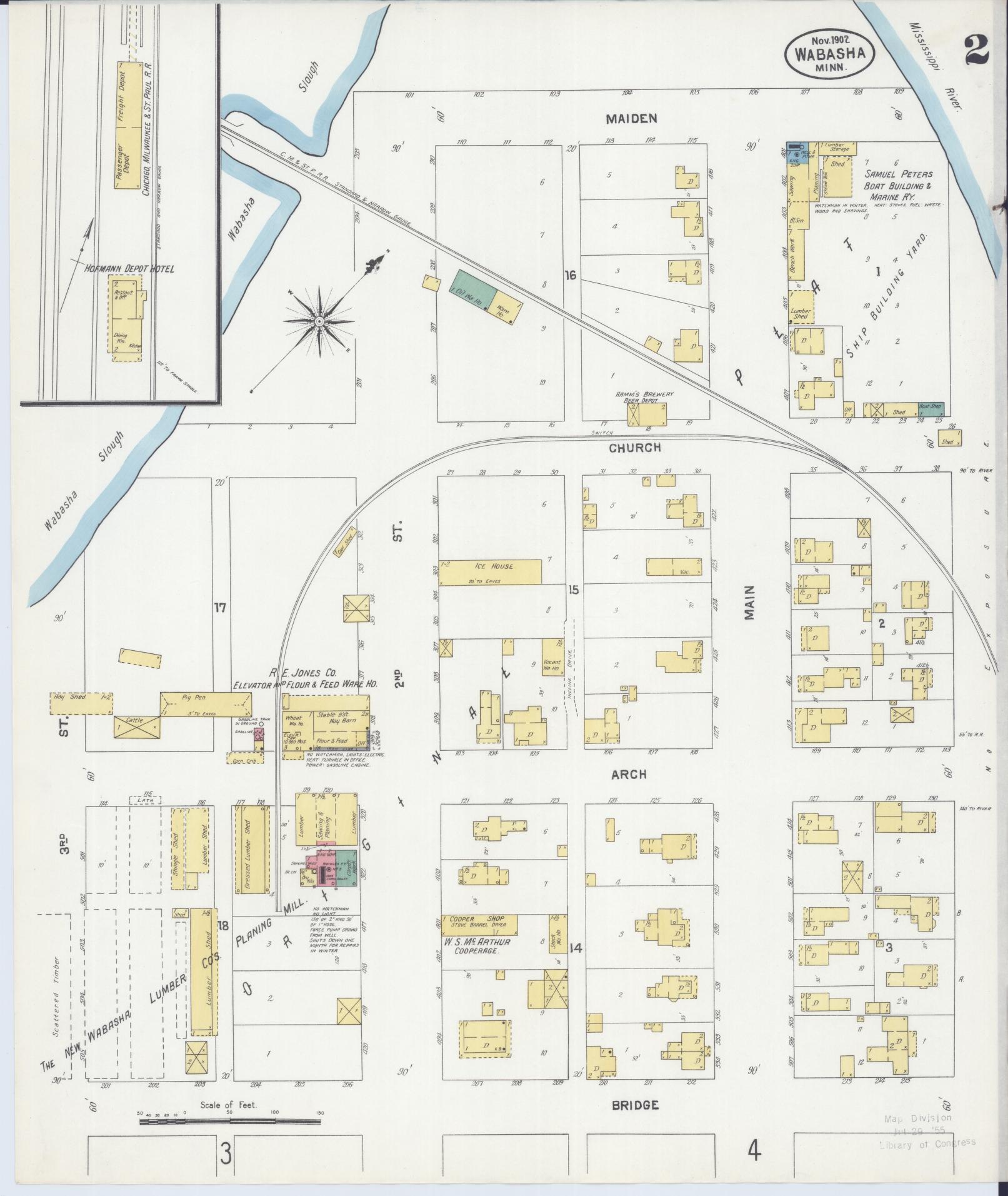 Sanborn Fire Insurance Map from Wabasha, Wabasha County, Minnesota (1902), Sheet #0002 - Complete Map Set gallery image, historic Sanborn map, vintage wall art, Minnesota Minnesota
