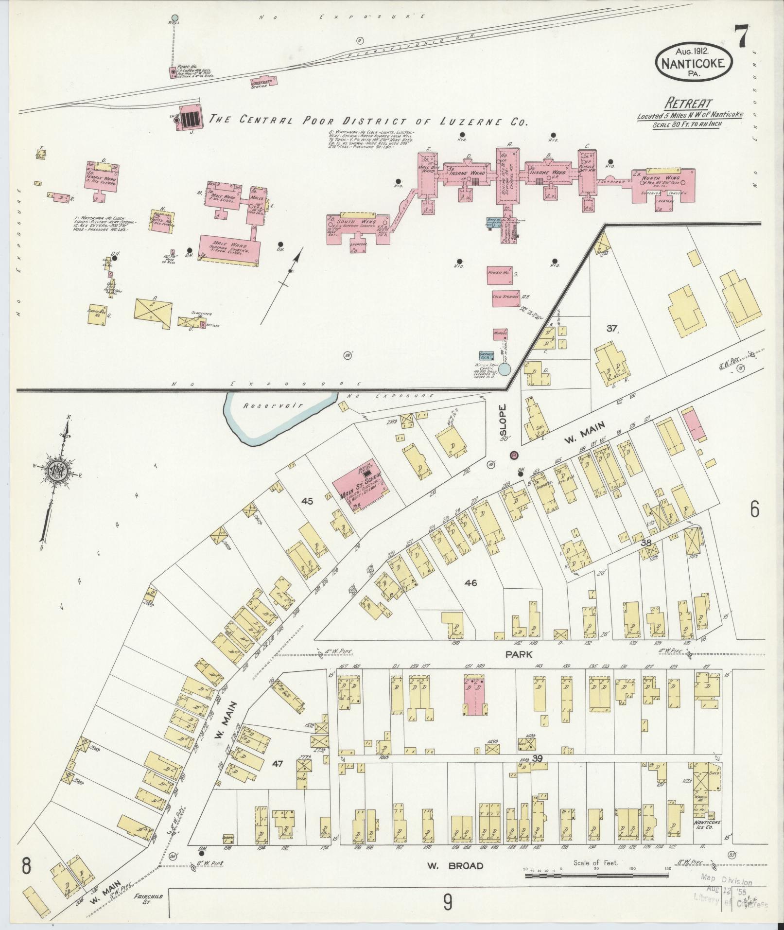 Sanborn Fire Insurance Map from Nanticoke, Luzerne County, Pennsylvania (1912), Sheet #0007 - Historic Sanborn Fire Insurance Map Print, vintage old map wall art, antique decor, genealogy gift, Pennsylvania Pennsylvania map