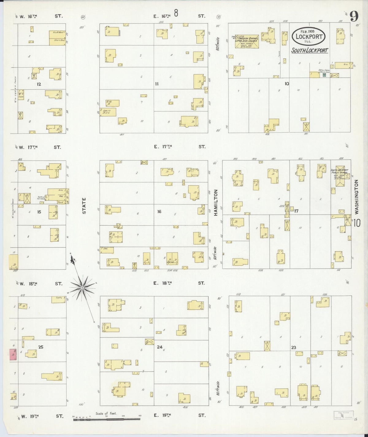 Sanborn Fire Insurance Map from Lockport, Will County, Illinois (1909), Sheet #0009 - Complete Map Set gallery image, historic Sanborn map, vintage wall art, Illinois Illinois