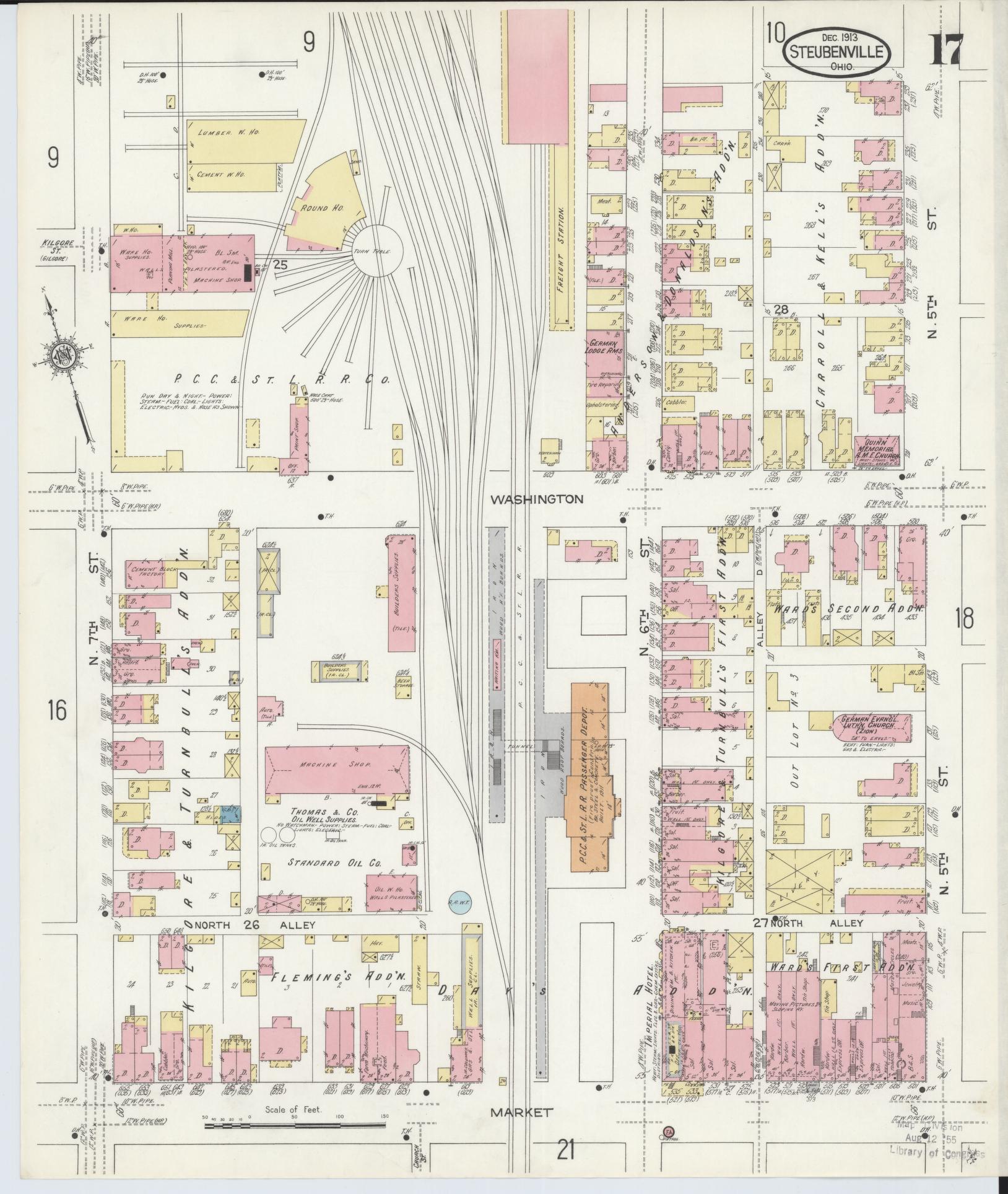 Sanborn Fire Insurance Map from Steubenville, Jefferson County, Ohio (1913), Sheet #0017 - Complete Map Set gallery image, historic Sanborn map, vintage wall art, Ohio Ohio