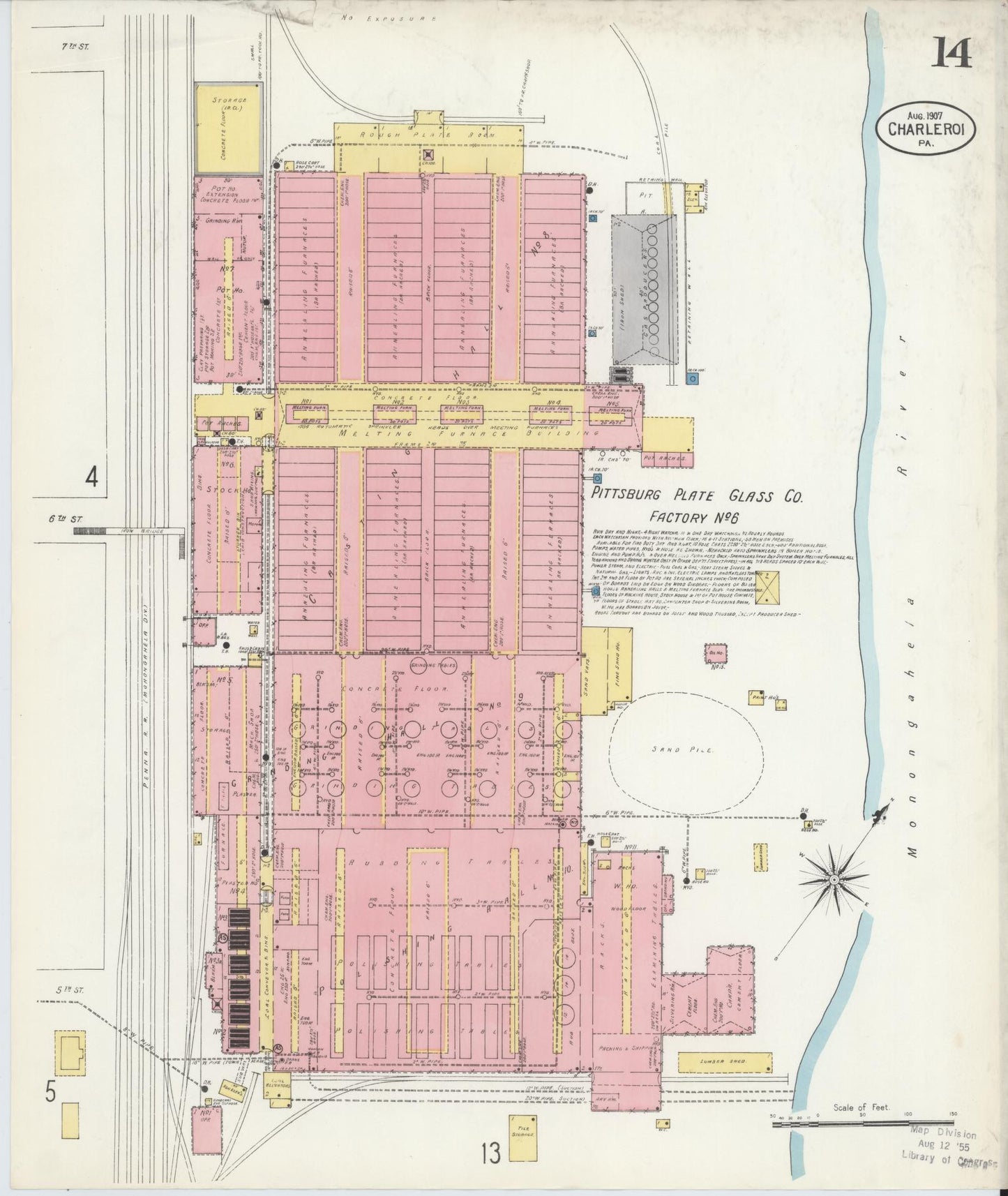 Sanborn Fire Insurance Map from Charleroi, Washington County, Pennsylvania (1907), Sheet #0014 - Historic Sanborn Fire Insurance Map Print, vintage old map wall art, antique decor, genealogy gift, Pennsylvania Pennsylvania map