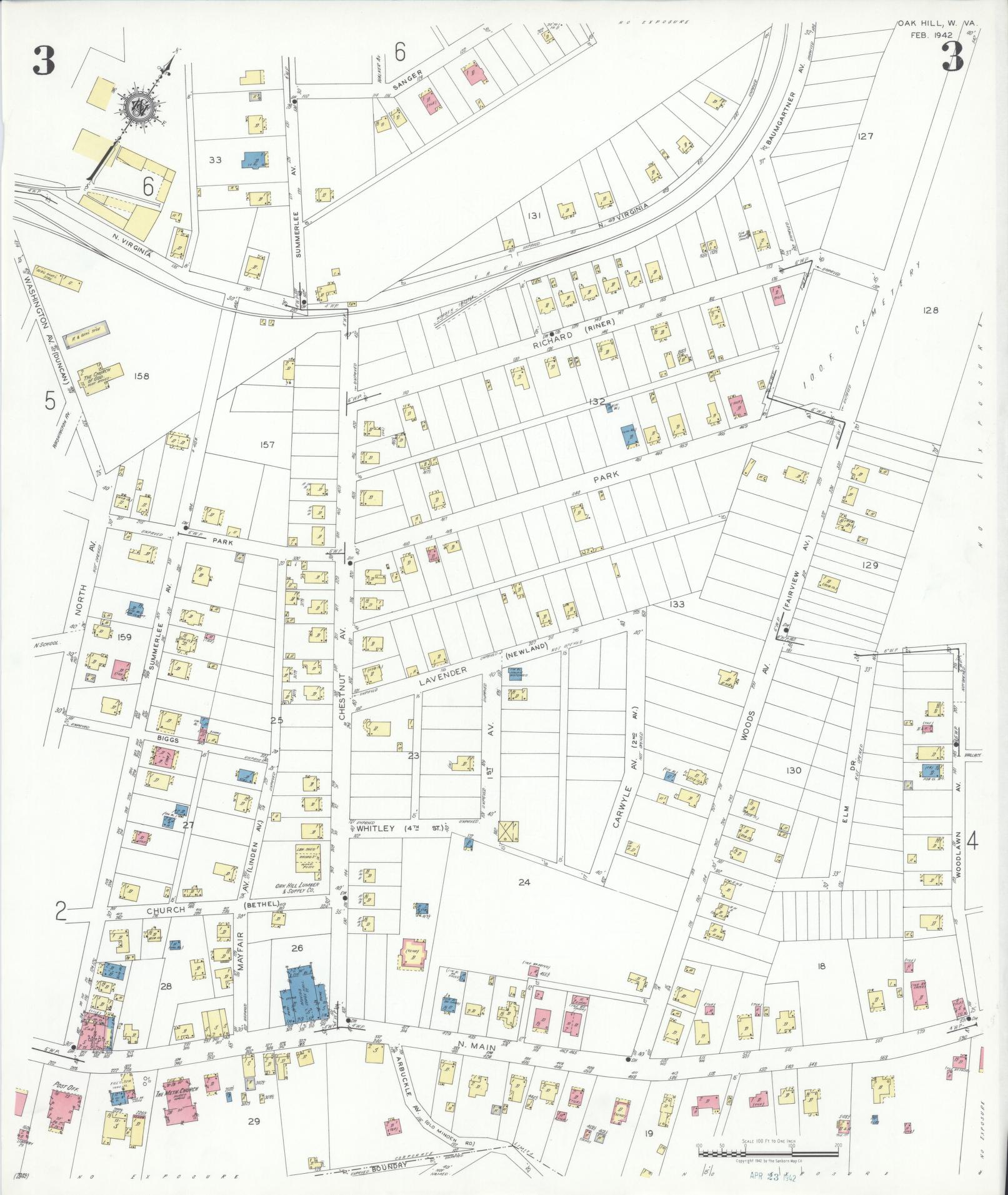 Sanborn Fire Insurance Map from Oak Hill, Fayette County, West Virginia (1942), Sheet #0003 - Historic Sanborn Fire Insurance Map Print, vintage old map wall art, antique decor, genealogy gift, West Virginia West Virginia map