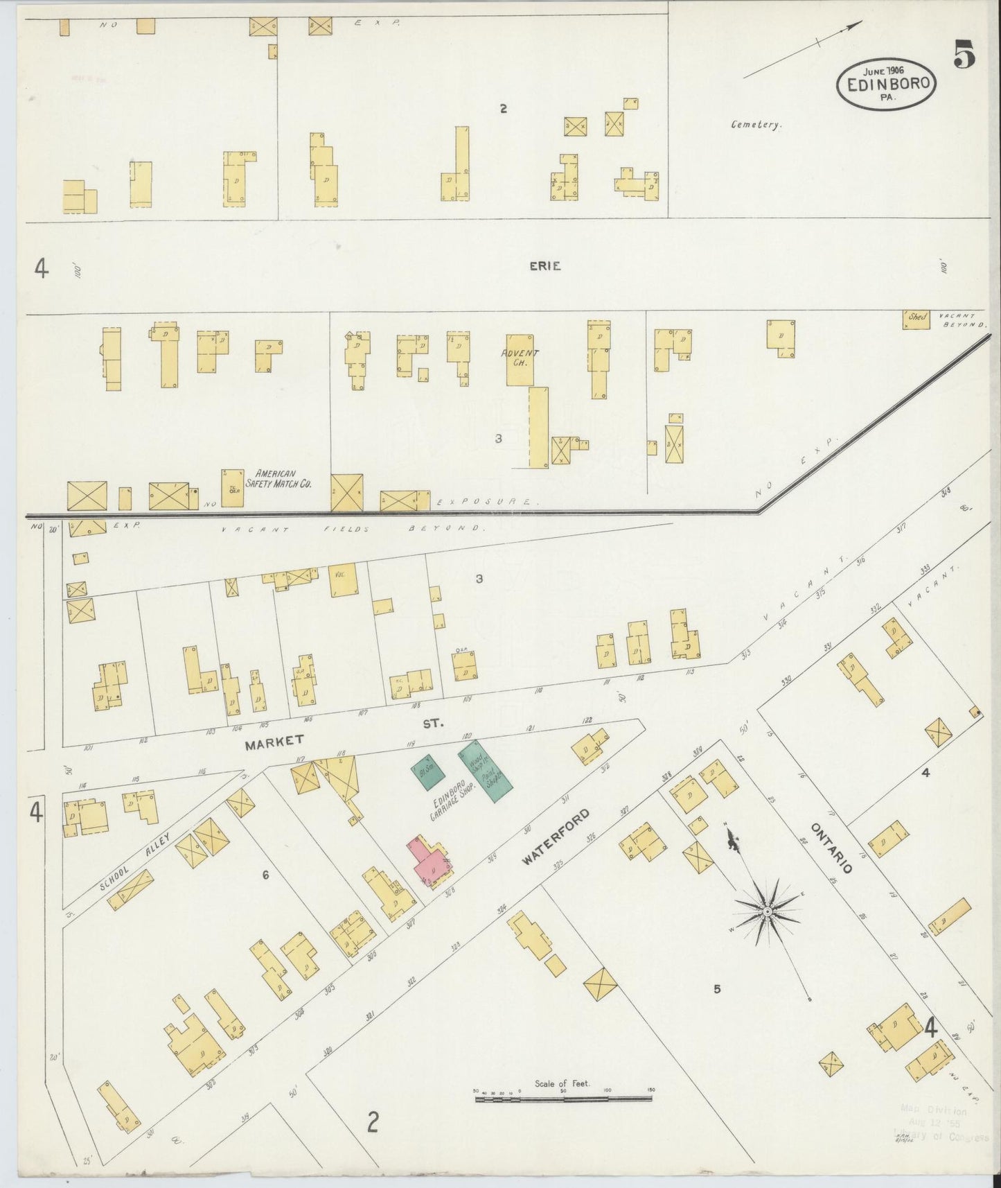 Sanborn Fire Insurance Map from Edinboro, Erie County, Pennsylvania (1906), Sheet #0005 - Historic Sanborn Fire Insurance Map Print, vintage old map wall art, antique decor, genealogy gift, Pennsylvania Pennsylvania map