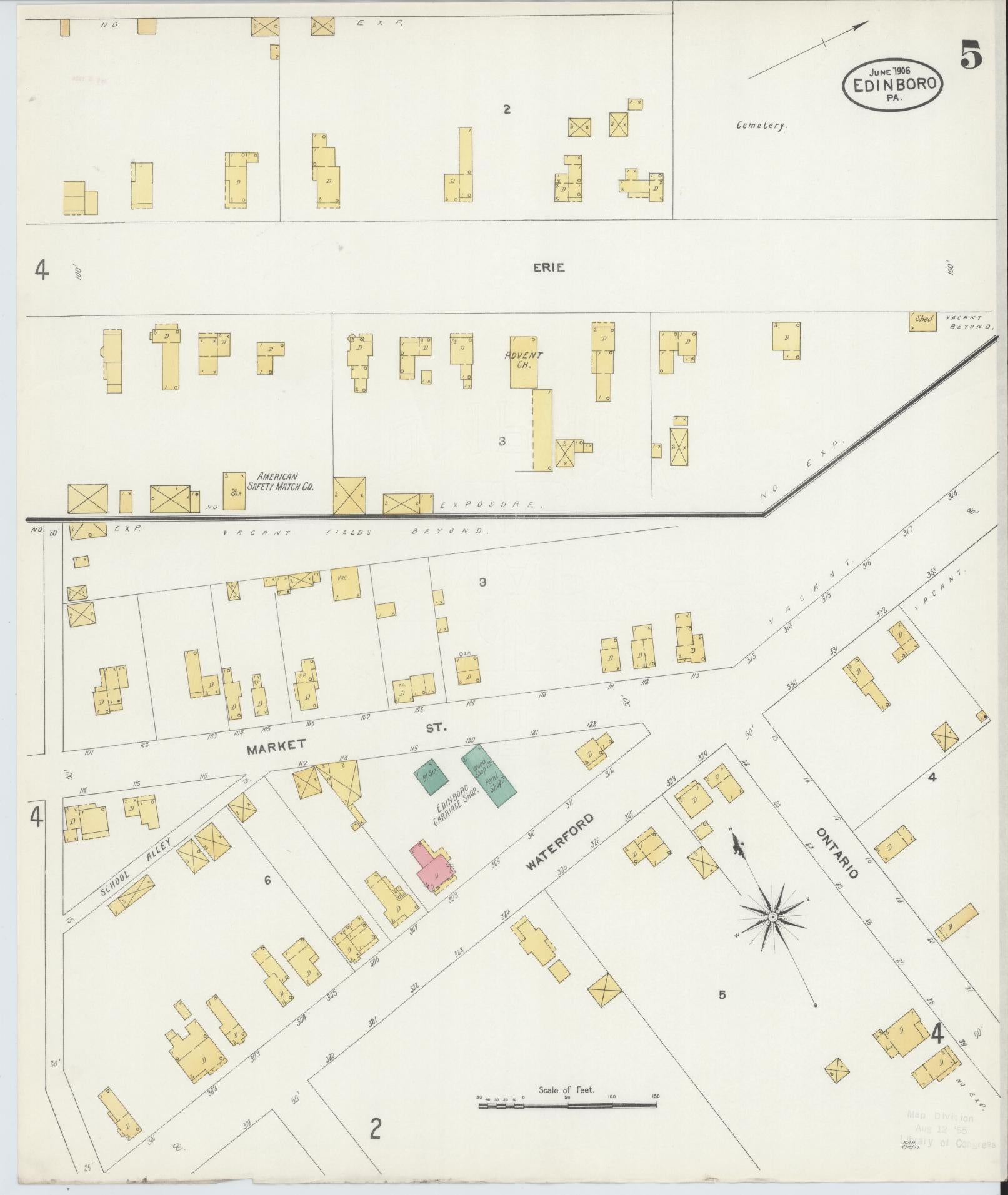 Sanborn Fire Insurance Map from Edinboro, Erie County, Pennsylvania (1906), Sheet #0005 - Historic Sanborn Fire Insurance Map Print, vintage old map wall art, antique decor, genealogy gift, Pennsylvania Pennsylvania map