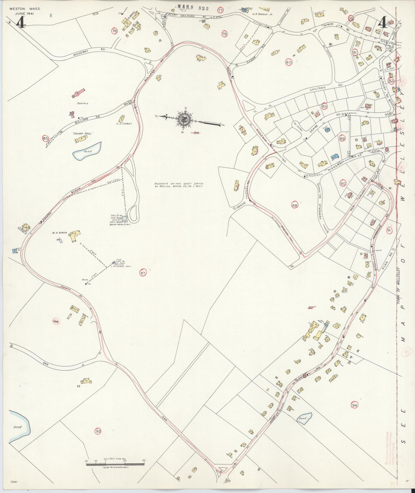 Sanborn Fire Insurance Map from Weston, Middlesex County, Massachusetts (1941), Sheet #0004 - Complete Map Set gallery image, historic Sanborn map, vintage wall art, Massachusetts Massachusetts