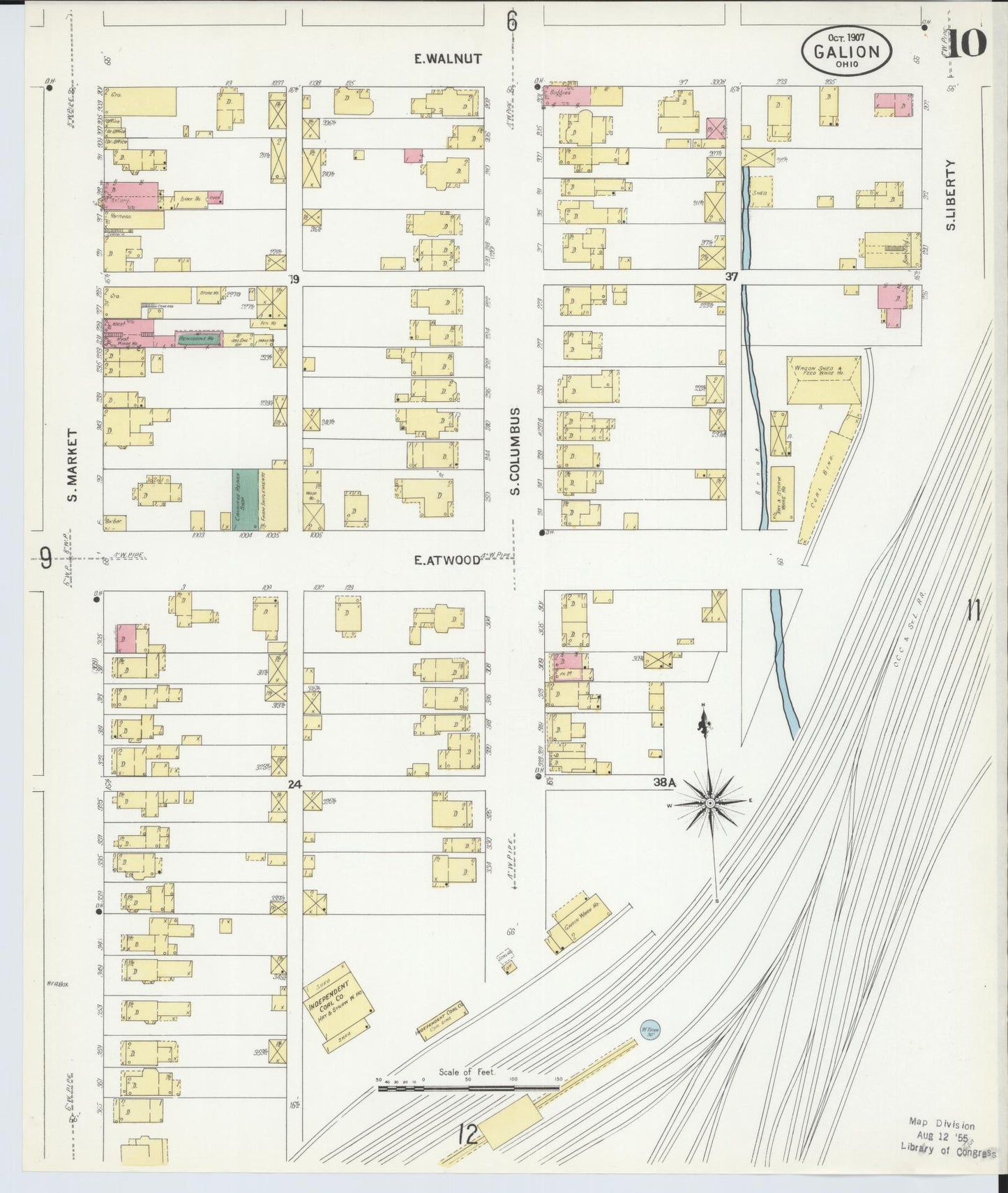 Sanborn Fire Insurance Map from Galion, Crawford County, Ohio (1907), Sheet #0010 - Historic Sanborn Fire Insurance Map Print, vintage old map wall art, antique decor, genealogy gift, Ohio Ohio map