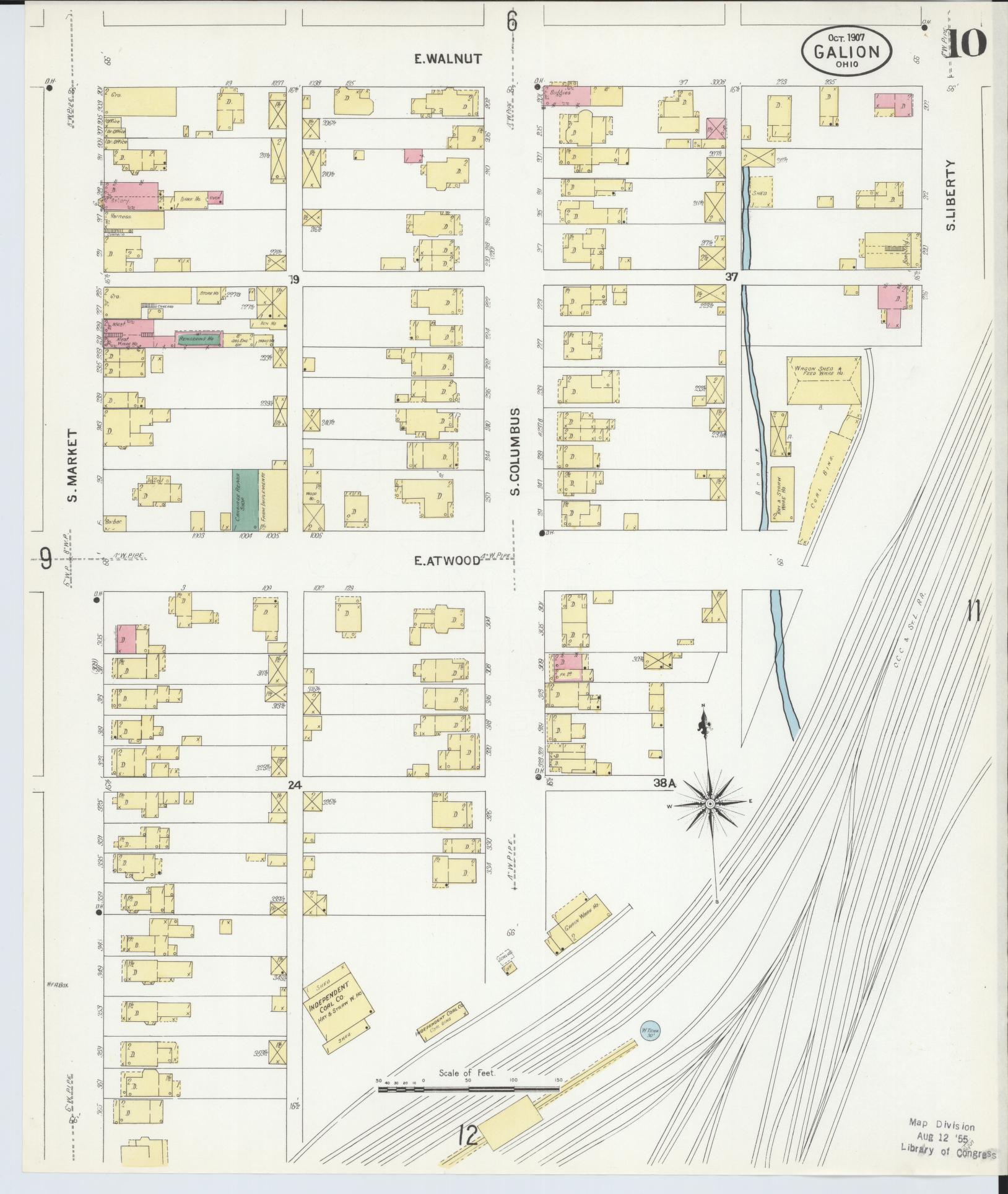 Sanborn Fire Insurance Map from Galion, Crawford County, Ohio (1907), Sheet #0010 - Historic Sanborn Fire Insurance Map Print, vintage old map wall art, antique decor, genealogy gift, Ohio Ohio map