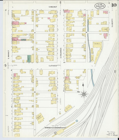 Sanborn Fire Insurance Map from Galion, Crawford County, Ohio (1907), Sheet #0010 - Historic Sanborn Fire Insurance Map Print, vintage old map wall art, antique decor, genealogy gift, Ohio Ohio map