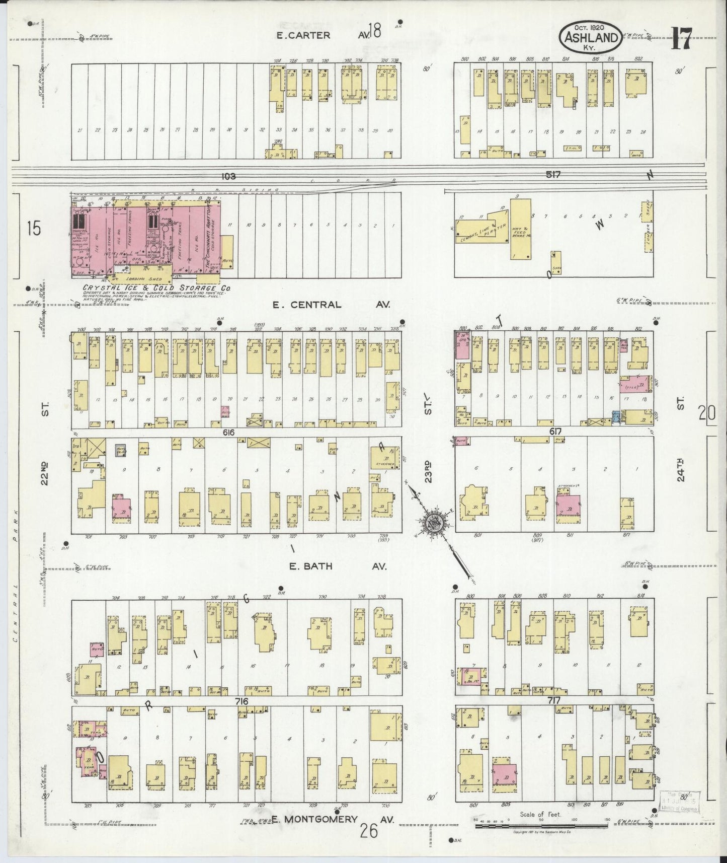 Sanborn Fire Insurance Map from Ashland, Boyd County, Kentucky (1920), Sheet #0017 - Complete Map Set gallery image, historic Sanborn map, vintage wall art, Kentucky Kentucky