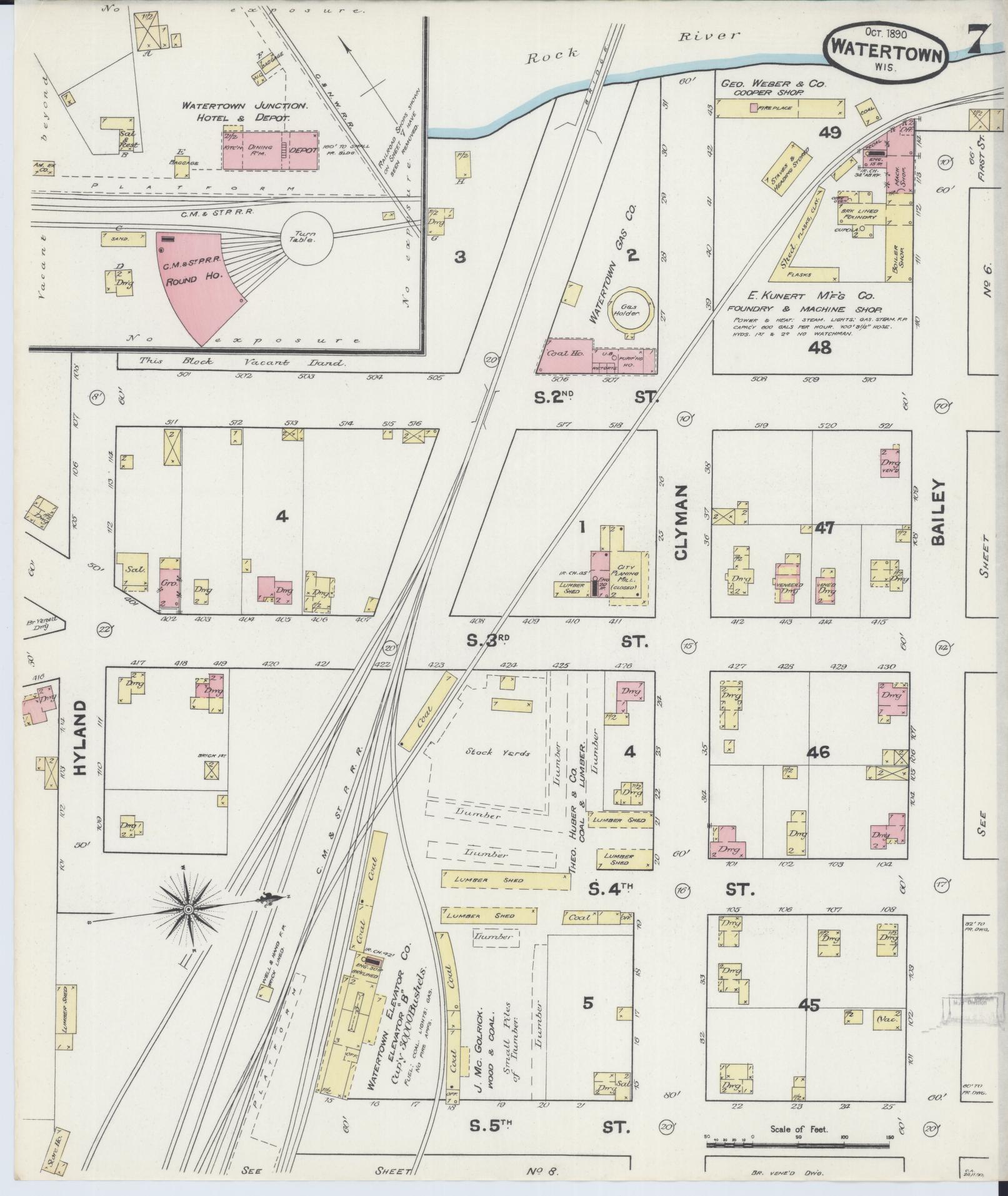 Sanborn Fire Insurance Map from Watertown, Jefferson County, Wisconsin (1890), Sheet #0007 - Complete Map Set gallery image, historic Sanborn map, vintage wall art, Wisconsin Wisconsin