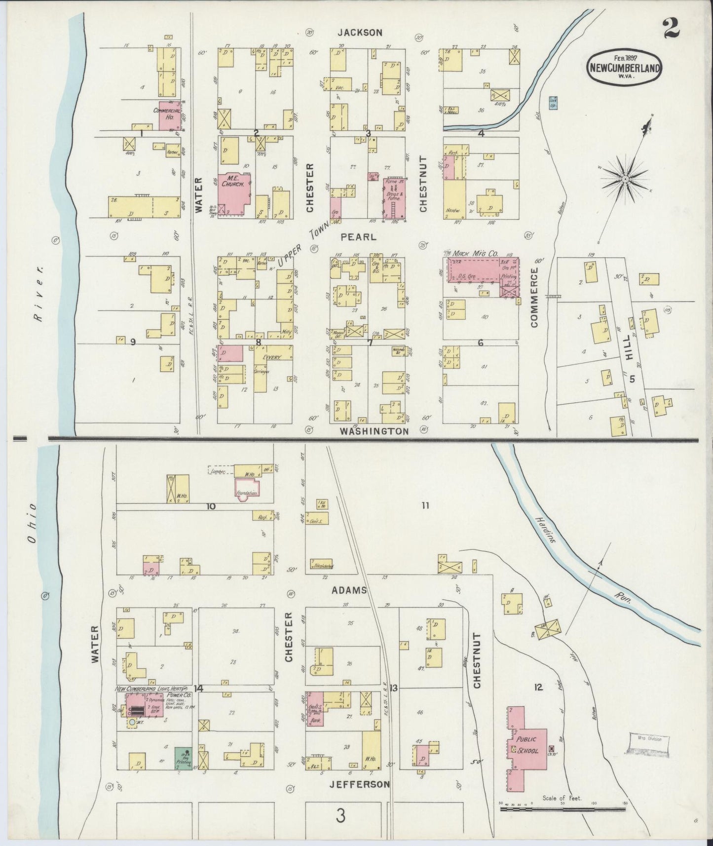 Sanborn Fire Insurance Map from New Cumberland, Hancock County, West Virginia (1897), Sheet #0002 - Complete Map Set gallery image, historic Sanborn map, vintage wall art, West Virginia West Virginia