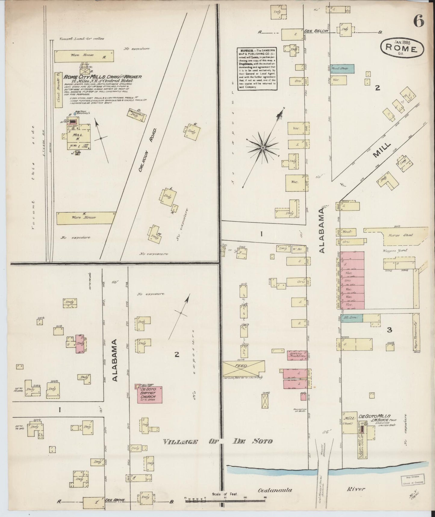 Sanborn Fire Insurance Map from Rome, Floyd County, Georgia (1885), Sheet #0006 - Historic Sanborn Fire Insurance Map Print, vintage old map wall art, antique decor, genealogy gift, Georgia Georgia map