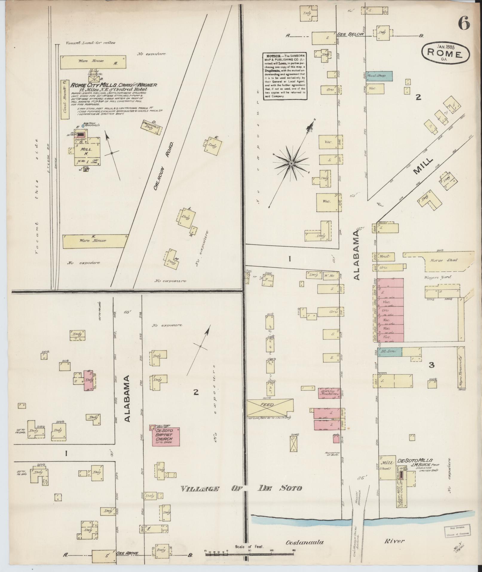 Sanborn Fire Insurance Map from Rome, Floyd County, Georgia (1885), Sheet #0006 - Historic Sanborn Fire Insurance Map Print, vintage old map wall art, antique decor, genealogy gift, Georgia Georgia map