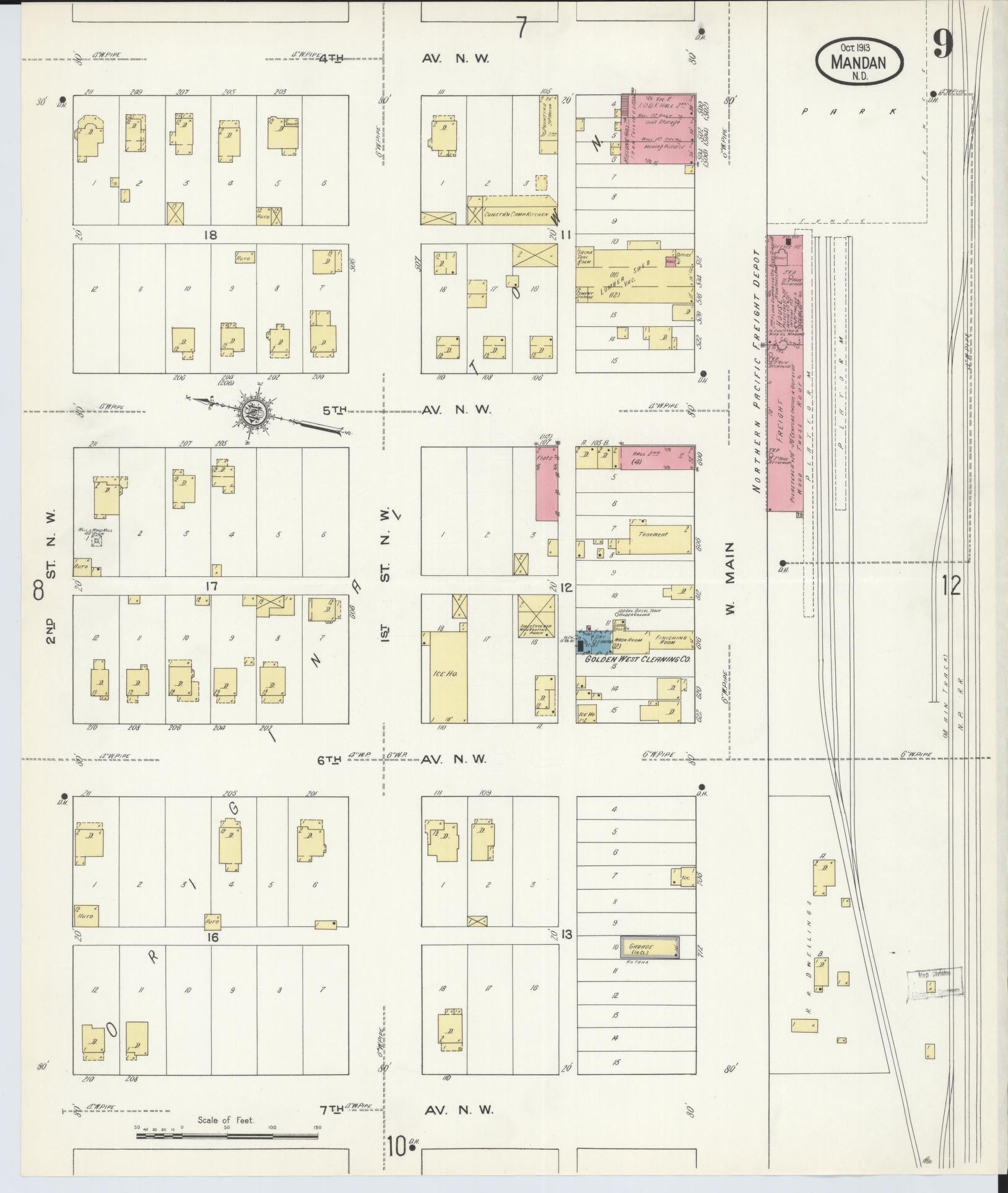 Sanborn Fire Insurance Map from Mandan, Morton County, North Dakota (1913), Sheet #0009 - Complete Map Set gallery image, historic Sanborn map, vintage wall art, North Dakota North Dakota