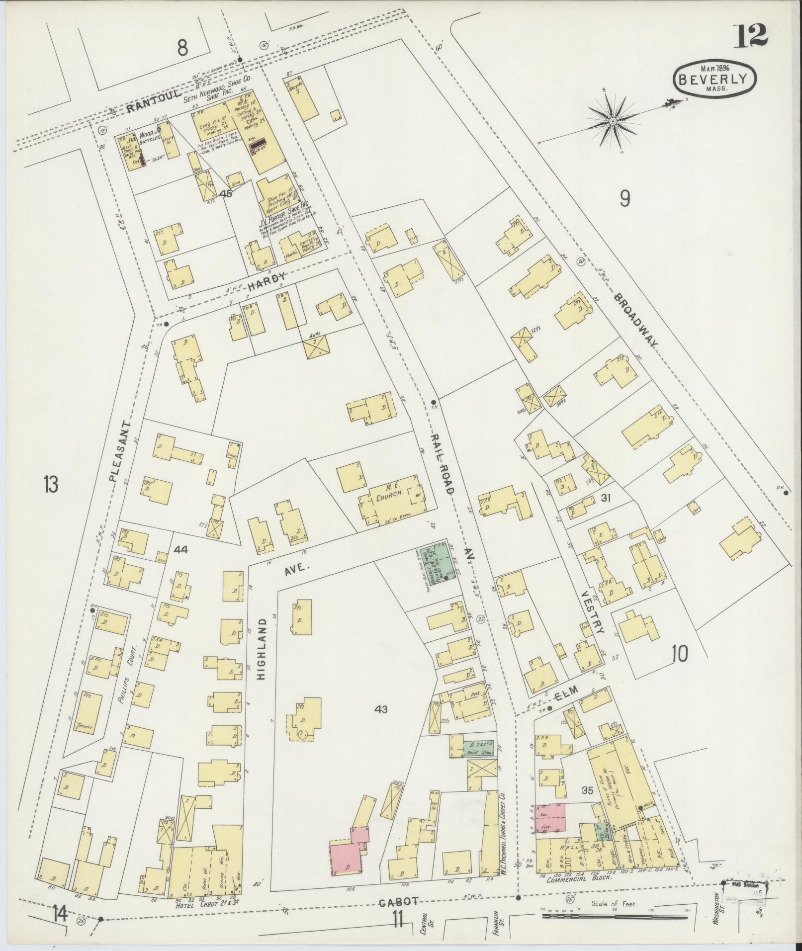 Sanborn Fire Insurance Map from Beverly, Essex County, Massachusetts (1896), Sheet #0012 - Complete Map Set gallery image, historic Sanborn map, vintage wall art, Massachusetts Massachusetts
