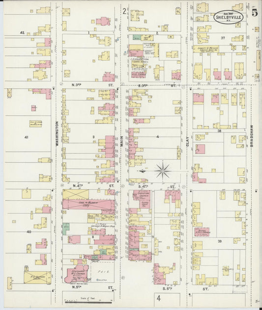 Sanborn Fire Insurance Map from Shelbyville, Shelby County, Kentucky (1897), Sheet #0005 - Historic Sanborn Fire Insurance Map Print, vintage old map wall art, antique decor, genealogy gift, Kentucky Kentucky map