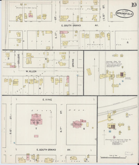 Sanborn Fire Insurance Map from Springfield, Sangamon County, Illinois (1890), Sheet #0019 - Historic Sanborn Fire Insurance Map Print, vintage old map wall art, antique decor, genealogy gift, Illinois Illinois map