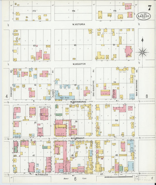 Sanborn Fire Insurance Map from Laredo, Webb County, Texas (1900), Sheet #0007 - Historic Sanborn Fire Insurance Map Print, vintage old map wall art, antique decor, genealogy gift, Texas Texas map