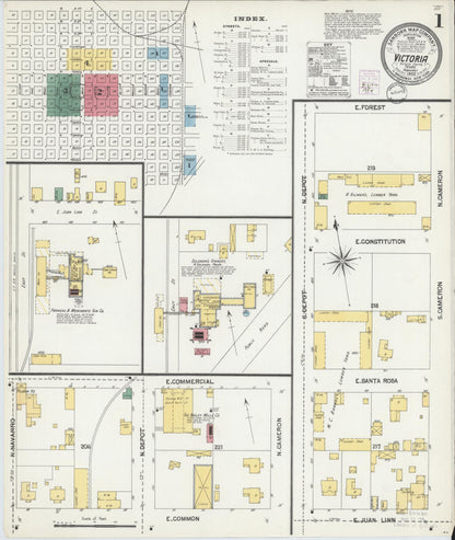 Sanborn Fire Insurance Map from Victoria, Victoria County, Texas (1902), Sheet #0001 - Complete Map Set gallery image, historic Sanborn map, vintage wall art, Texas Texas