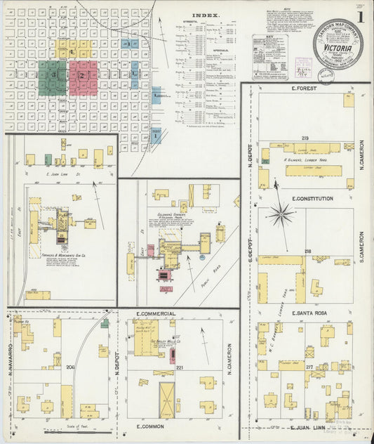 Sanborn Fire Insurance Map from Victoria, Victoria County, Texas (1902), Sheet #0001 - Complete Map Set gallery image, historic Sanborn map, vintage wall art, Texas Texas