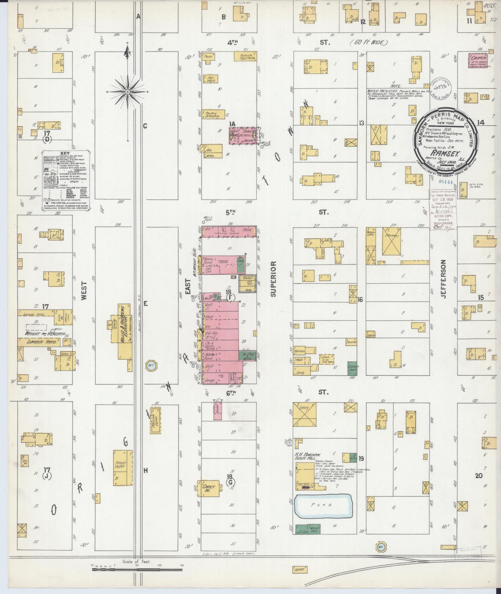 Sanborn Fire Insurance Map from Ramsey, Fayette County, Illinois (1900), Sheet #0001 - Historic Sanborn Fire Insurance Map Print, vintage old map wall art, antique decor, genealogy gift, Illinois Illinois map