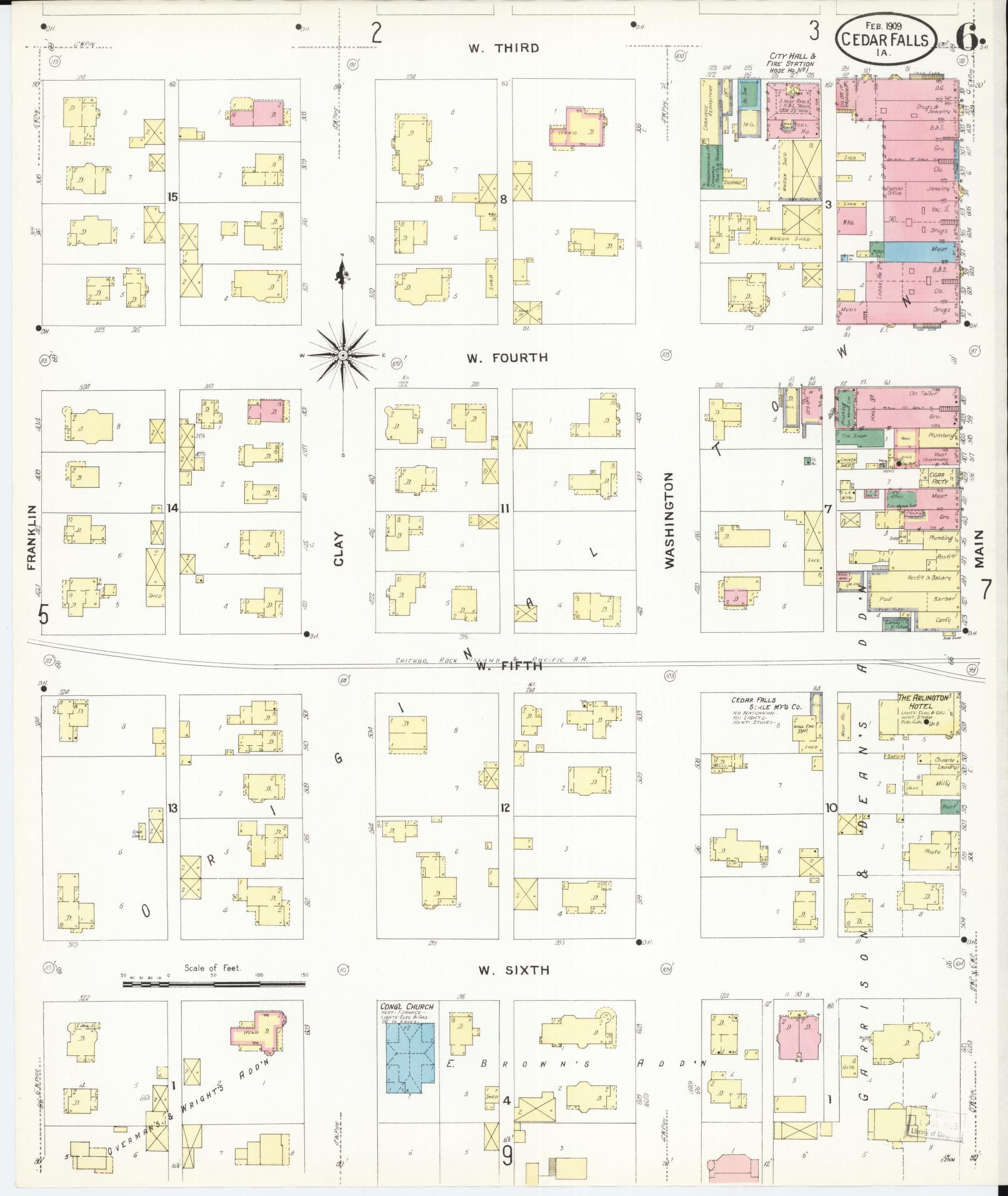Sanborn Fire Insurance Map from Cedar Falls, Black Hawk County, Iowa (1909), Sheet #0006 - Historic Sanborn Fire Insurance Map Print, vintage old map wall art