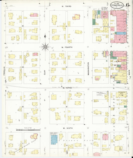 Sanborn Fire Insurance Map from Cedar Falls, Black Hawk County, Iowa (1909), Sheet #0006 - Historic Sanborn Fire Insurance Map Print, vintage old map wall art