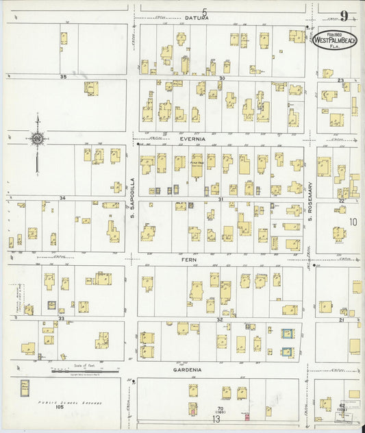 Sanborn Fire Insurance Map from West Palm Beach, Dade County, Florida (1920), Sheet #0009 - Historic Sanborn Fire Insurance Map Print, vintage old map wall art, antique decor, genealogy gift, Florida Florida map