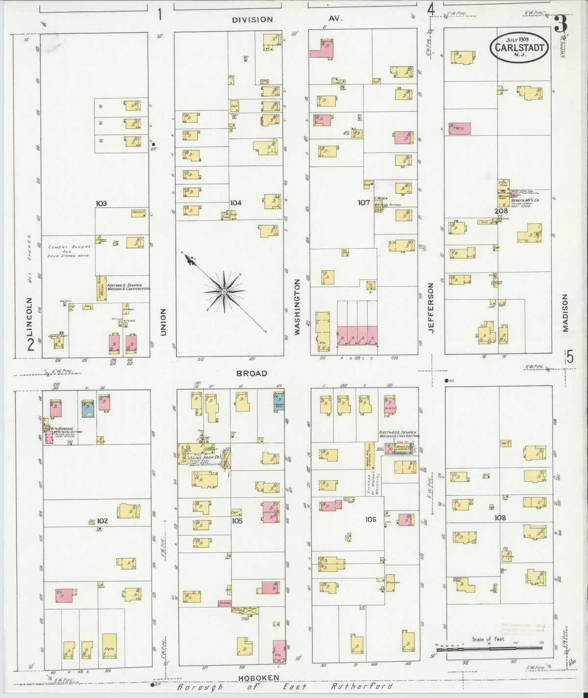 Sanborn Fire Insurance Map from Carlstadt, Bergen County, New Jersey (1909), Sheet #0003 - Complete Map Set gallery image, historic Sanborn map, vintage wall art, New Jersey New Jersey
