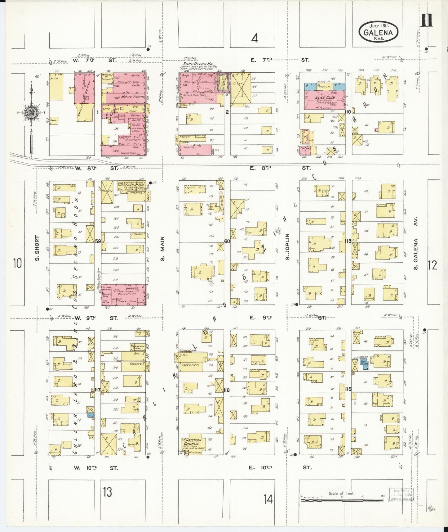Sanborn Fire Insurance Map from Galena, Cherokee County, Kansas (1911), Sheet #0011 - Complete Map Set gallery image, historic Sanborn map, vintage wall art, Kansas Kansas