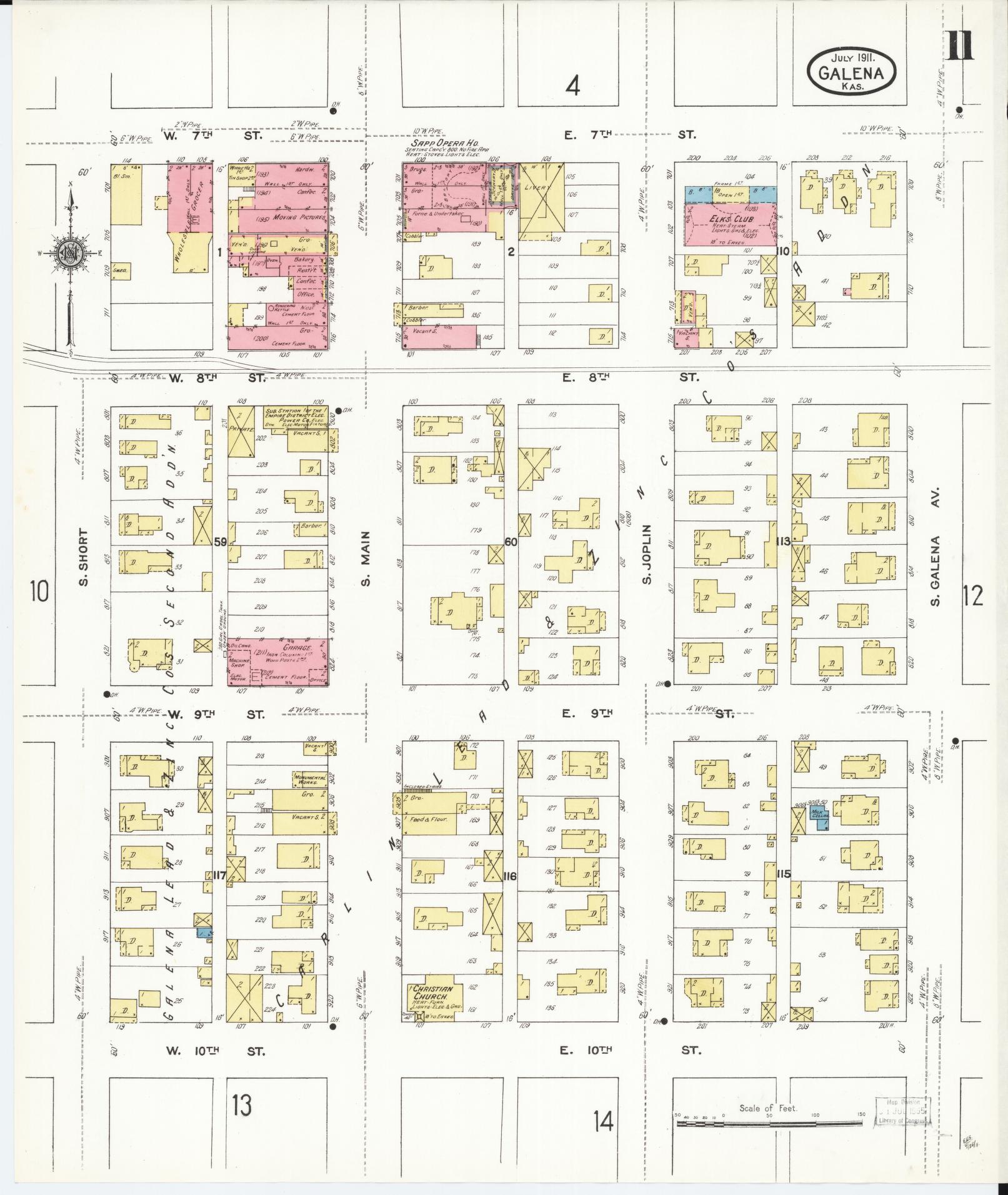 Sanborn Fire Insurance Map from Galena, Cherokee County, Kansas (1911), Sheet #0011 - Complete Map Set gallery image, historic Sanborn map, vintage wall art, Kansas Kansas