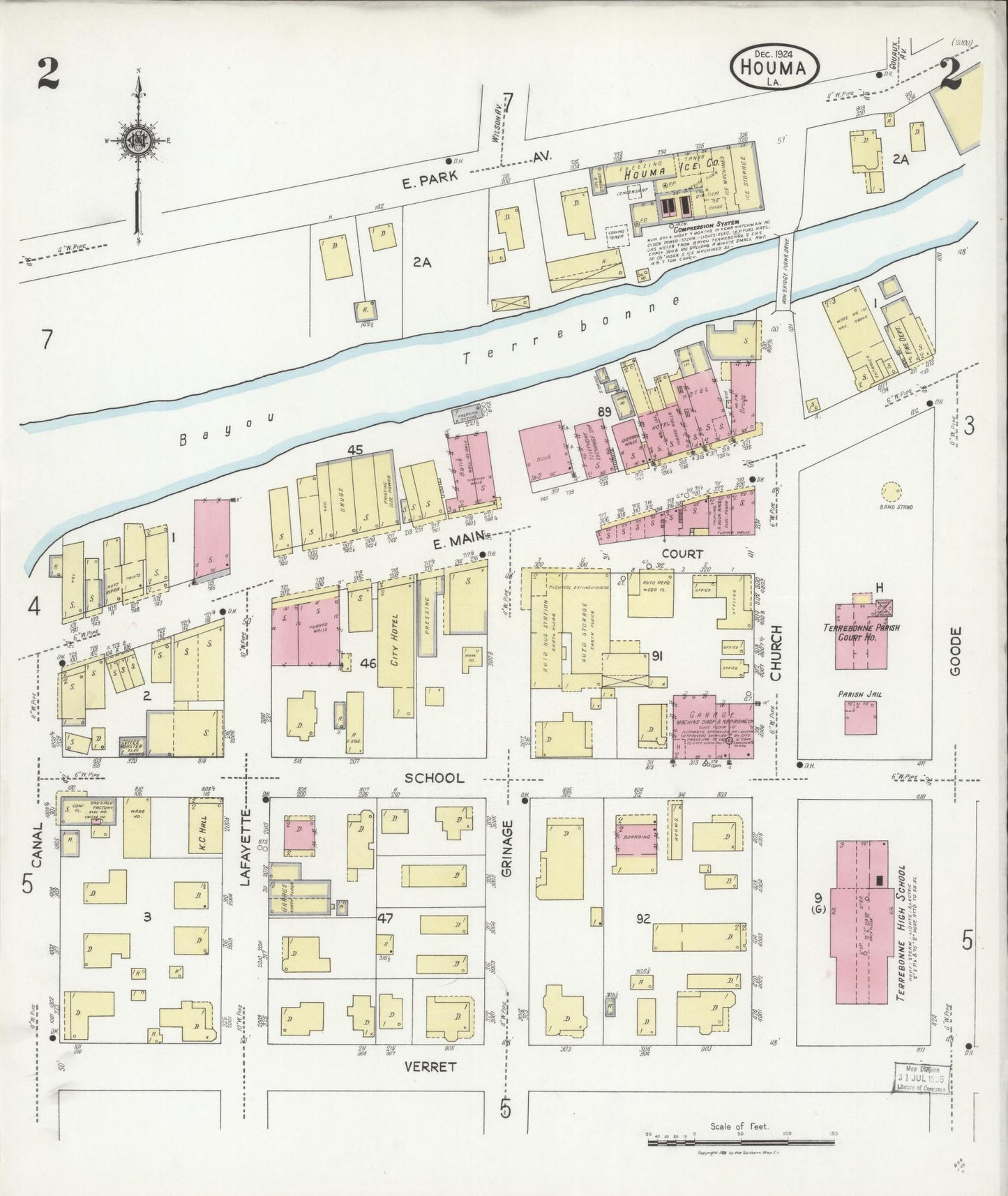 Sanborn Fire Insurance Map from Houma, Terrebonne Parish, Louisiana (1924), Sheet #0002 - Complete Map Set gallery image, historic Sanborn map, vintage wall art, Louisiana Louisiana