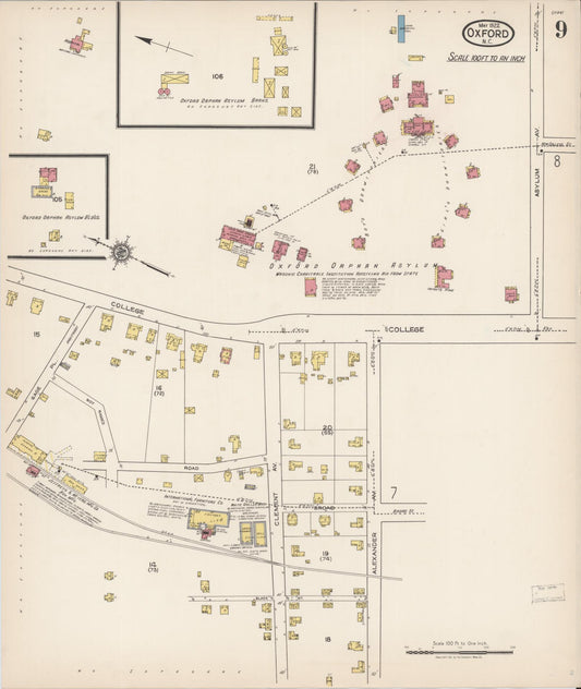 Sanborn Fire Insurance Map from Oxford, Granville County, North Carolina (1922), Sheet #0009 - Historic Sanborn Fire Insurance Map Print, vintage old map wall art, antique decor, genealogy gift, North Carolina North Carolina map