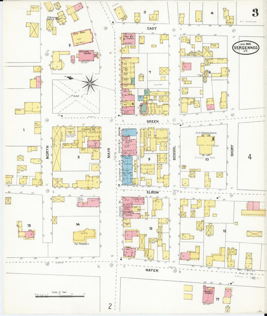 Sanborn Fire Insurance Map from Vergennes, Addison County, Vermont (1905), Sheet #0003 - Historic Sanborn Fire Insurance Map Print, vintage old map wall art, antique decor, genealogy gift, Vermont Vermont map
