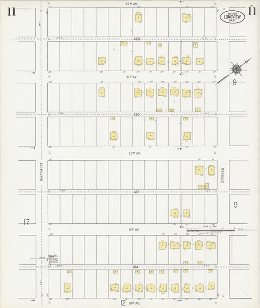 Sanborn Fire Insurance Map from Longview, Cowlitz County, Washington (1924), Sheet #0011 - Historic Sanborn Fire Insurance Map Print, vintage old map wall art, antique decor, genealogy gift, Washington Washington map