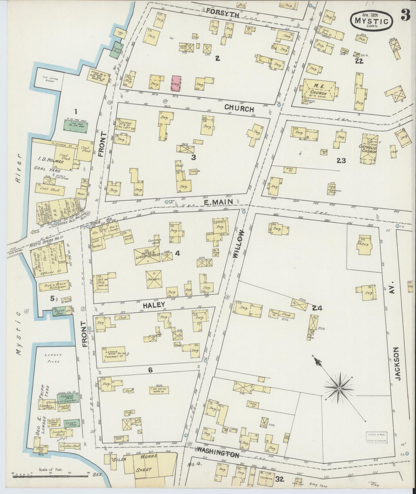 Sanborn Fire Insurance Map from Mystic, New London County, Connecticut (1891), Sheet #0003 - Complete Map Set gallery image, historic Sanborn map, vintage wall art, Connecticut Connecticut