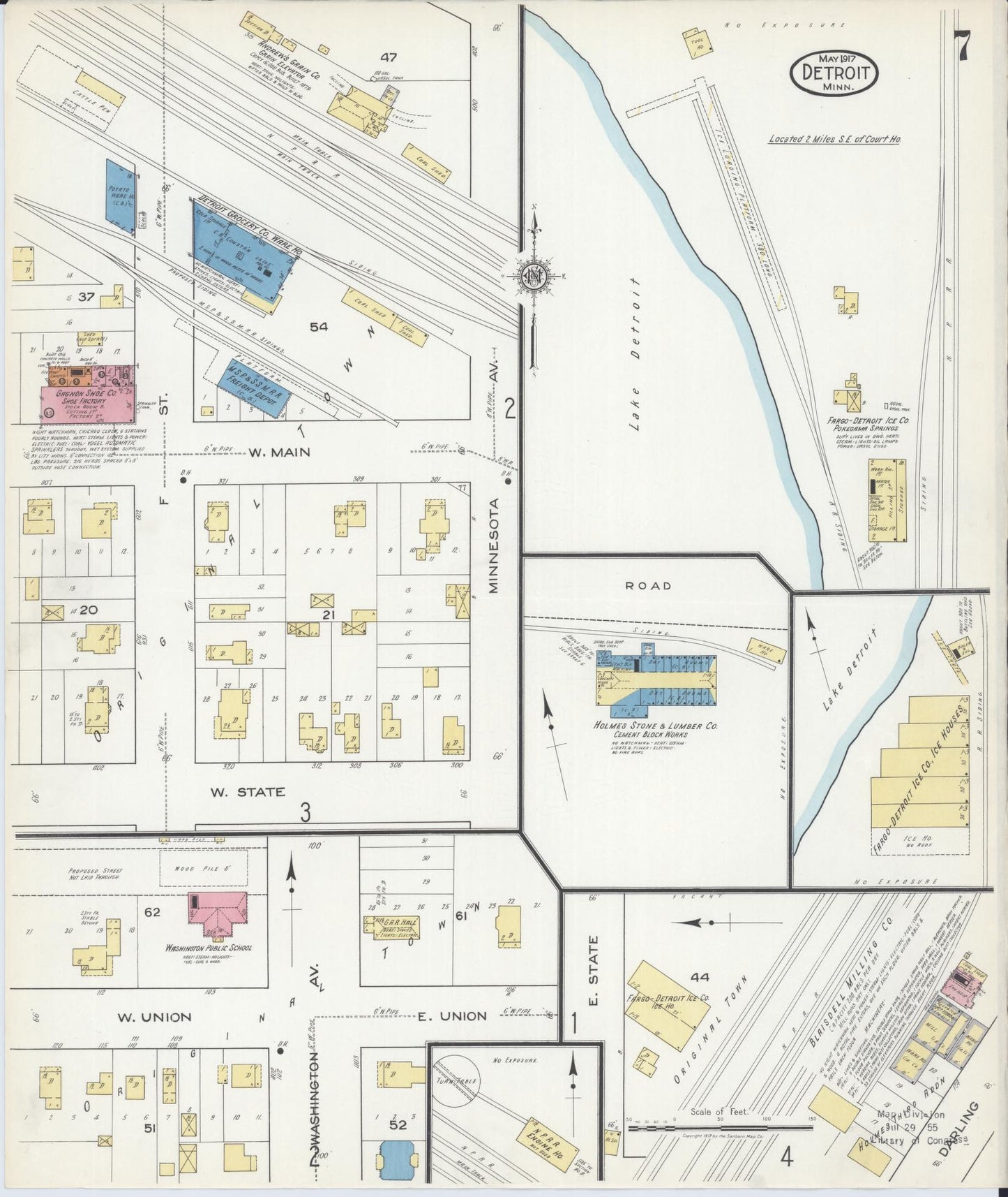 Sanborn Fire Insurance Map from Detroit Lakes, Becker County, Minnesota (1917), Sheet #0007 - Historic Sanborn Fire Insurance Map Print, vintage old map wall art, antique decor, genealogy gift, Minnesota Minnesota map