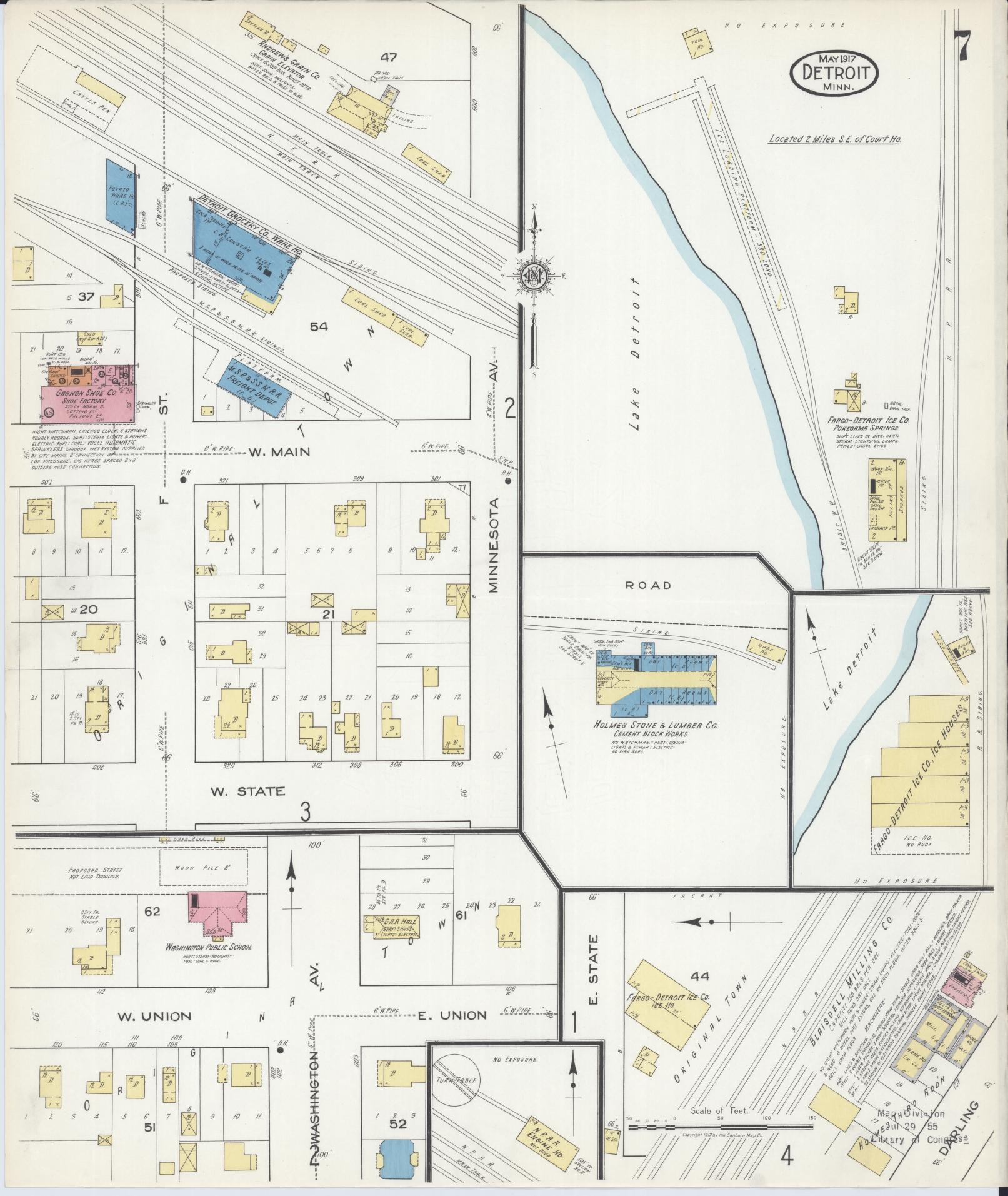 Sanborn Fire Insurance Map from Detroit Lakes, Becker County, Minnesota (1917), Sheet #0007 - Historic Sanborn Fire Insurance Map Print, vintage old map wall art, antique decor, genealogy gift, Minnesota Minnesota map