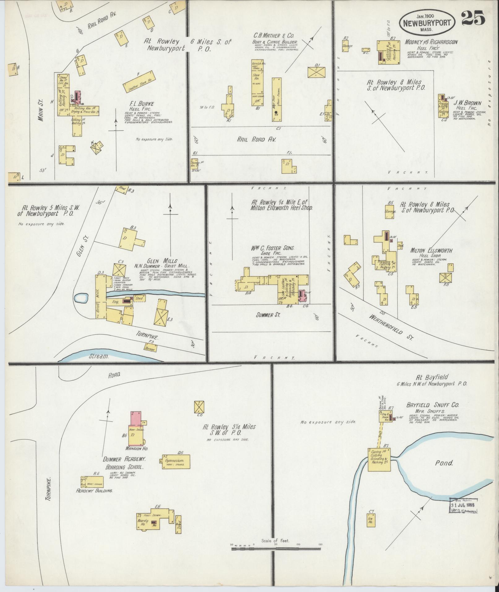 Sanborn Fire Insurance Map from Newburyport, Essex County, Massachusetts (1900), Sheet #0025 - Historic Sanborn Fire Insurance Map Print, vintage old map wall art, antique decor, genealogy gift, Massachusetts Massachusetts map