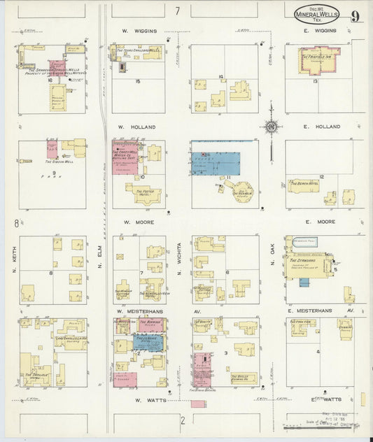 Sanborn Fire Insurance Map from Mineral Wells, Palo Pinto County, Texas (1912), Sheet #0009 - Historic Sanborn Fire Insurance Map Print, vintage old map wall art, antique decor, genealogy gift, Texas Texas map
