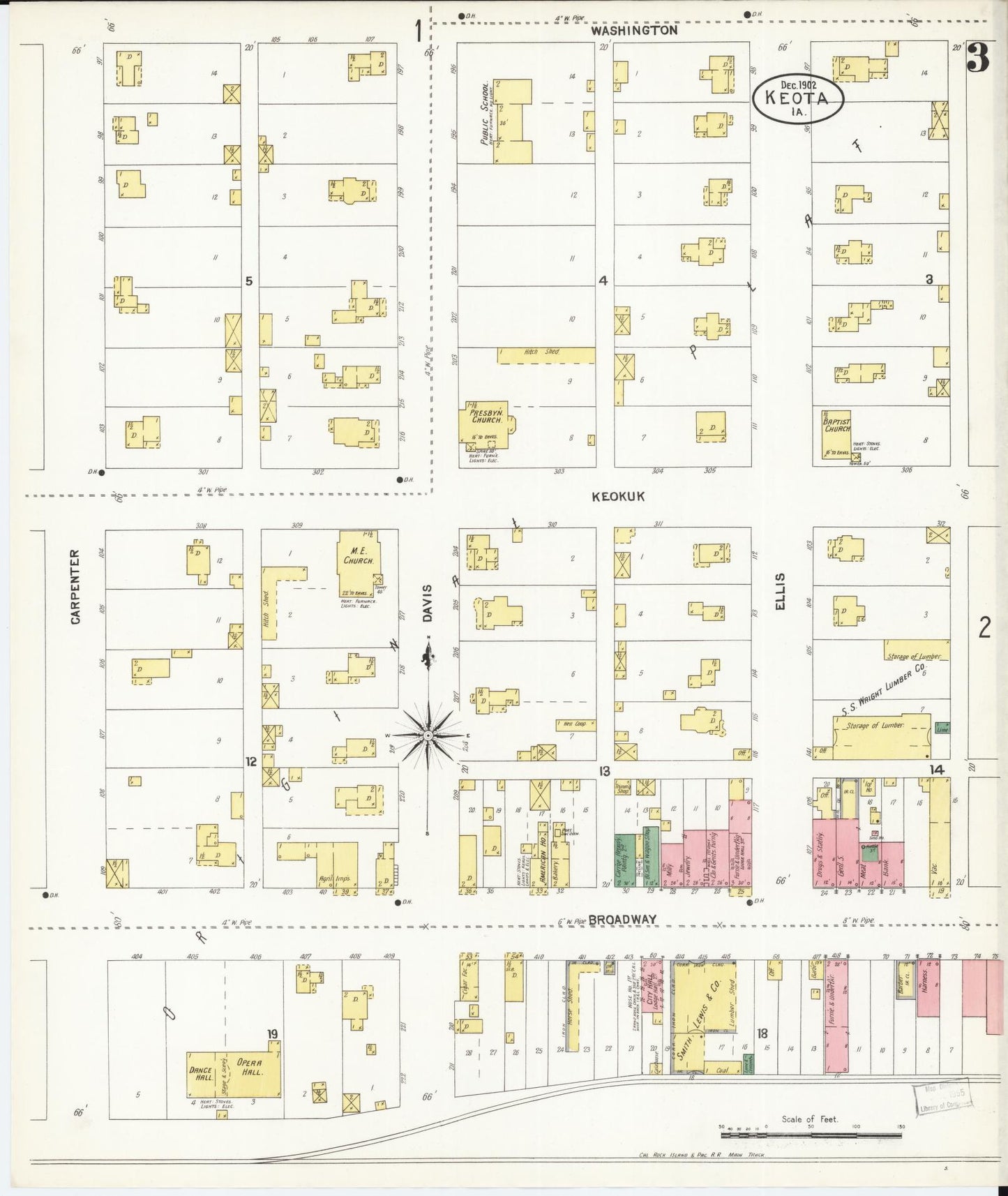 Sanborn Fire Insurance Map from Keota, Keokuk County, Iowa (1902), Sheet #0003 - Historic Sanborn Fire Insurance Map Print, vintage old map wall art