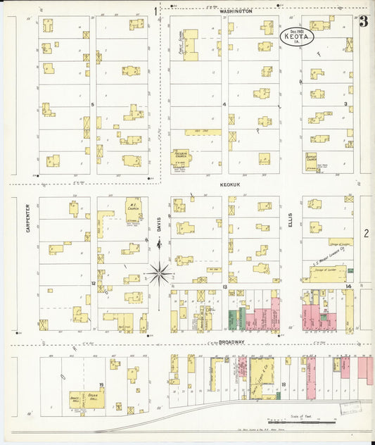 Sanborn Fire Insurance Map from Keota, Keokuk County, Iowa (1902), Sheet #0003 - Historic Sanborn Fire Insurance Map Print, vintage old map wall art